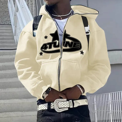 Zip Up Hoodies Cardigan Hooded Warmth Sweatshirt Aesthetics Letter Print Trend Casual Hip Hop Y2k New Sweatshirts Men's Clothing