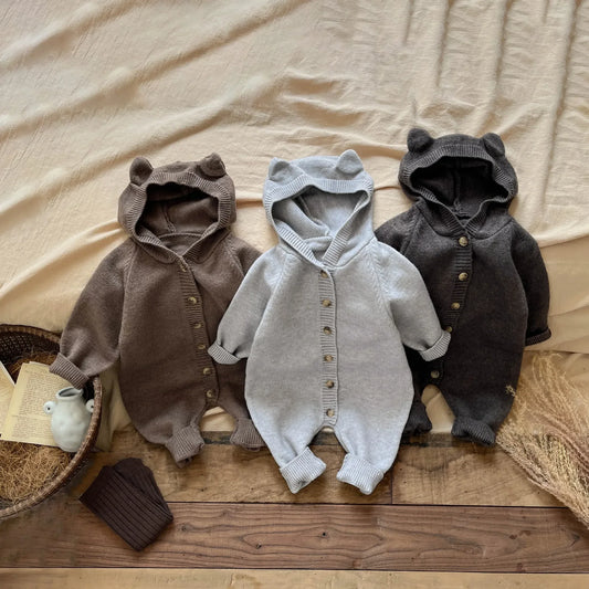 4621 Baby Clothes Spring Autumn Knitted Cartoon Boy's Jumpsuit Cute Rabbit Ear Girl's Climbing Clothes