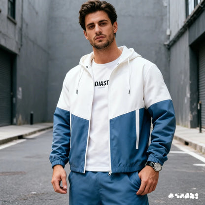 Men Tracksuit Casual Joggers Hooded Sportswear Jackets And Casual Pants Set Two Piece Fashion Casual Sports Set