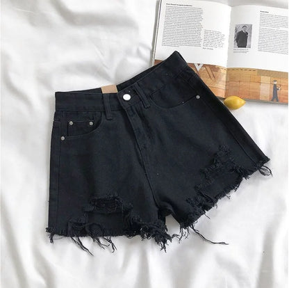 Fashion Casual Tassel Ripped Shorts Women 2026 Summer High Waist Denim Jeans Y2K Hot Pants Streetwear Korean Blue Cowboy Shorts