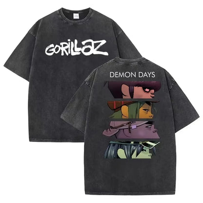 Gorillaz Print T-shirts for Women/Men Summer Short Sleeve Round Neck Tee Shirts Personalized Graphic Washed Cotton T Shirt Tops