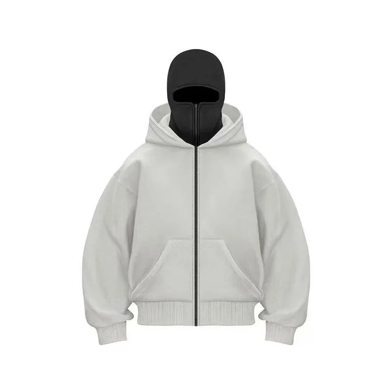 Men's and women's Balaclava Y2K Gothic Harajuku winter new item double hooded sweatshirt men's hooded mask zipper sportswear