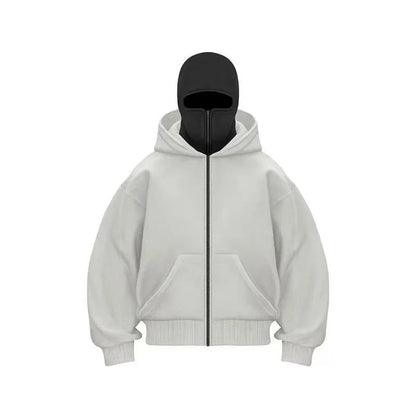 Men's and women's Balaclava Y2K Gothic Harajuku winter new item double hooded sweatshirt men's hooded mask zipper sportswear
