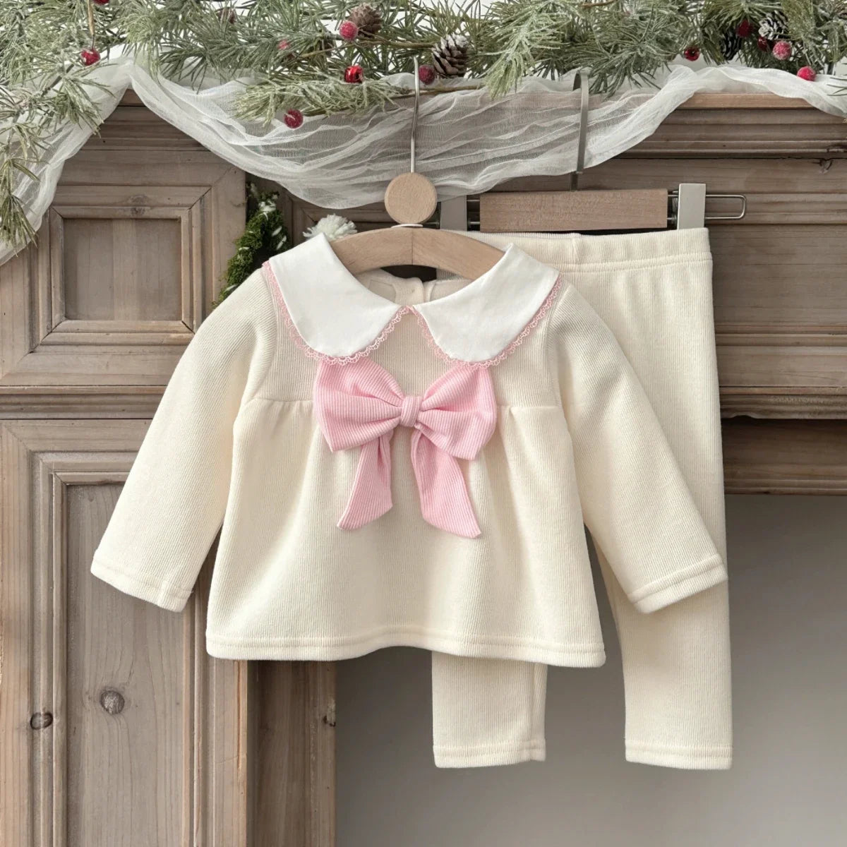 Baby Clothing Sets Autumn Cotton Cute Sweet 2 PCS Baby Girls Clothes Solid Color Bow Collar Skirt Pants Outfit