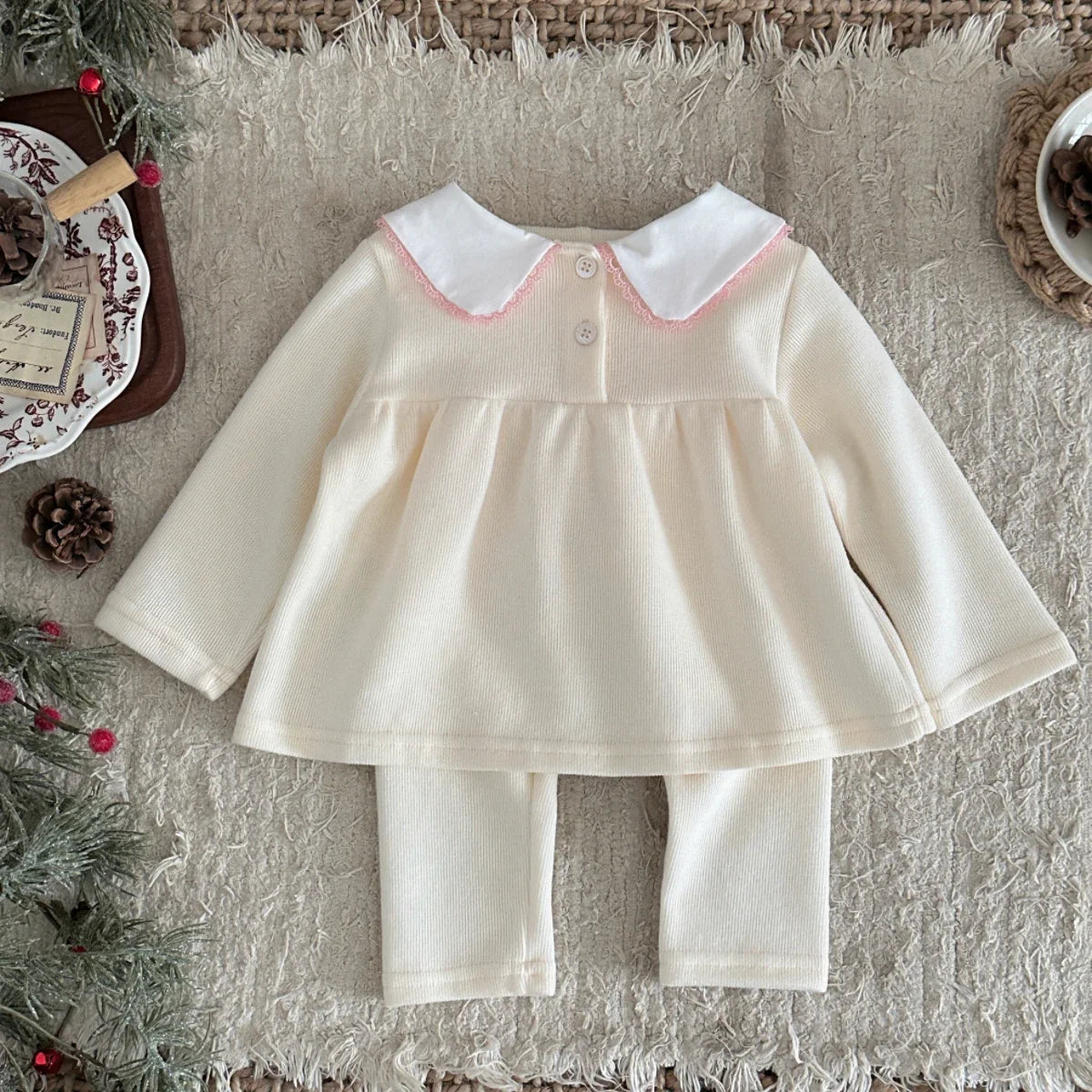 Baby Clothing Sets Autumn Cotton Cute Sweet 2 PCS Baby Girls Clothes Solid Color Bow Collar Skirt Pants Outfit