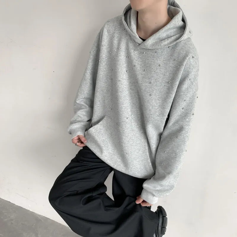 Heavy Duty Street Style Hoodie with Shoulder Pads for Men And Women Spring Autumn Design High End Couple Jacket Glitter Rhine...