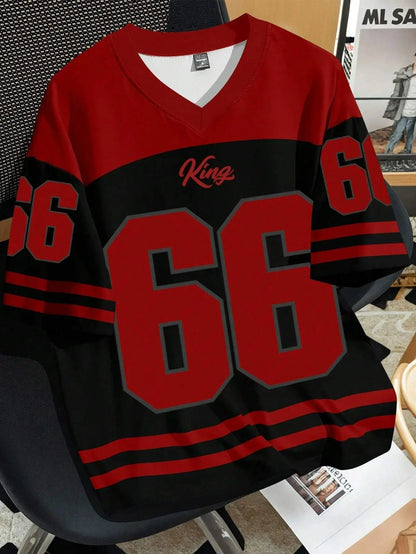 2025 Summer new men's 66 Letter King Printed T-shirt Men's short sleeve sportswear Football T-shirt Vintage T-shirt men's clothi