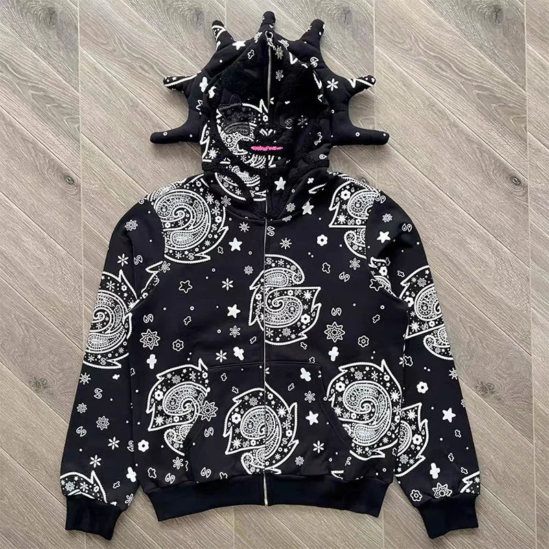 Glo Gang The Glory Full Zip Pullover Beverage Cartoon Contrast Embroidered Zipper Hoodie