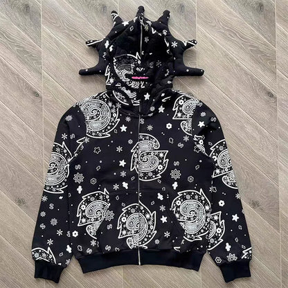 Glo Gang The Glory Full Zip Pullover Beverage Cartoon Contrast Embroidered Zipper Hoodie