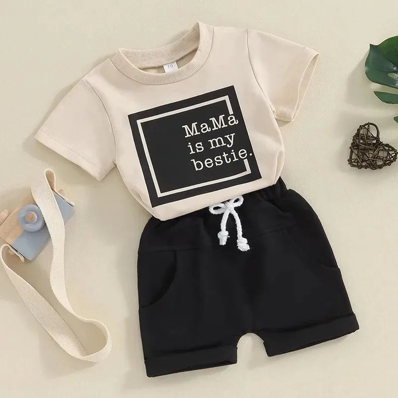 Summer Baby Boys Mama's Best Clothes Outfits Cotton Short Sleeve Tops Shorts Infant Kids Clothing Sets