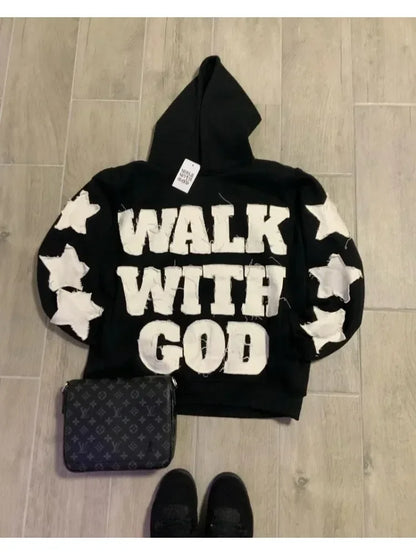 American Retro Rock Gothic Graphic Fur Collar Loose Zipper Sweatshirt Men's Y2K New Harajuku Punk Casual Joker Hoodie Streetwear
