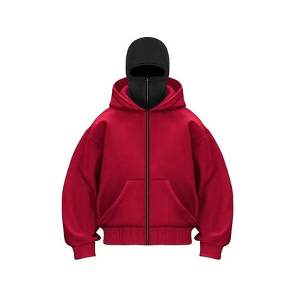 Men's and women's Balaclava Y2K Gothic Harajuku winter new item double hooded sweatshirt men's hooded mask zipper sportswear