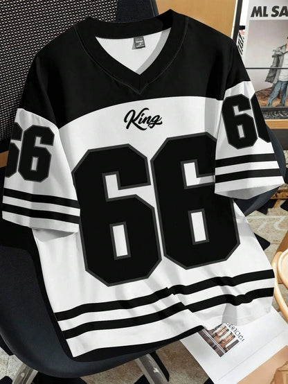 2025 Summer new men's 66 Letter King Printed T-shirt Men's short sleeve sportswear Football T-shirt Vintage T-shirt men's clothi