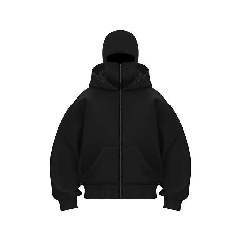 Men's and women's Balaclava Y2K Gothic Harajuku winter new item double hooded sweatshirt men's hooded mask zipper sportswear