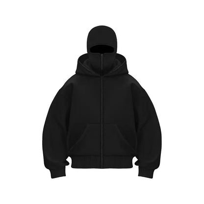 Men's and women's Balaclava Y2K Gothic Harajuku winter new item double hooded sweatshirt men's hooded mask zipper sportswear