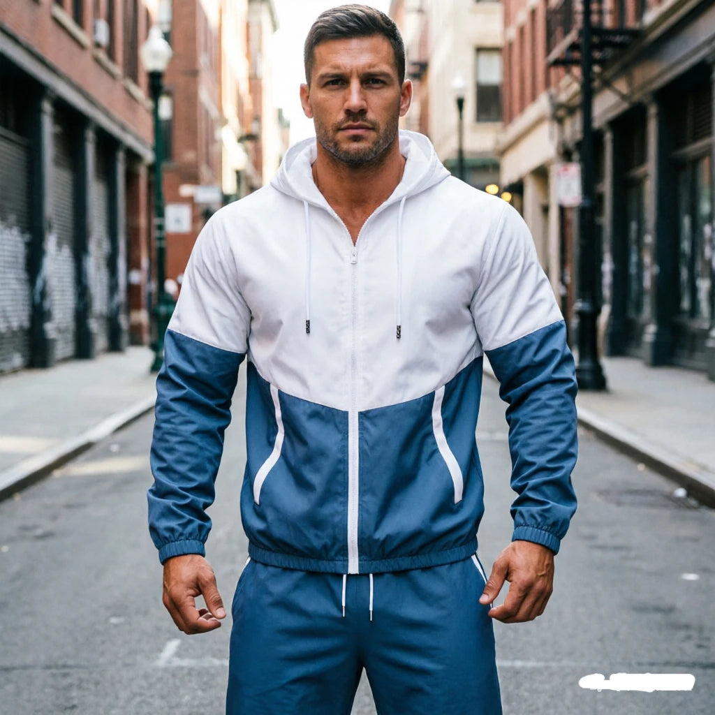 Men Tracksuit Casual Joggers Hooded Sportswear Jackets And Casual Pants Set Two Piece Fashion Casual Sports Set
