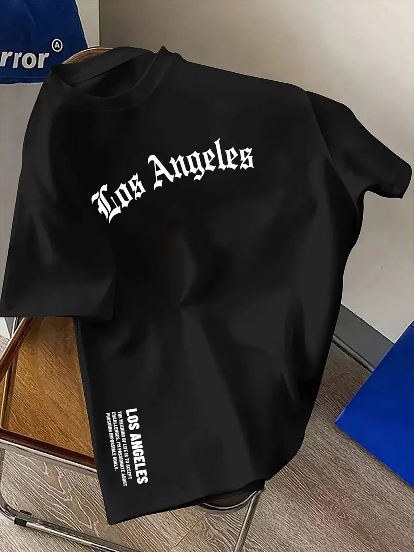 Men's Summer 100% Cotton Fashion Los Angeles Letter Printed Loose Large Casual Comfortable Round Neck Short Sleeve T-shirt Top