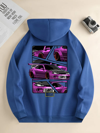 Men's new fashion hoodie, casual daily drawstring hooded sweatshirt car print, front kangaroo pocket, jacket