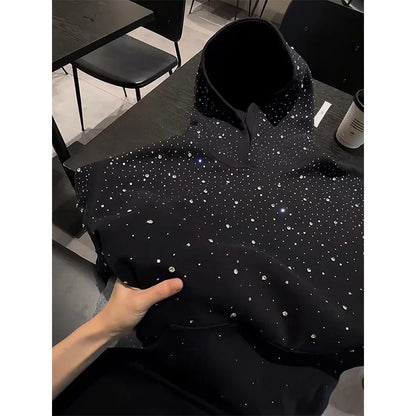 Heavy Duty Street Style Hoodie with Shoulder Pads for Men And Women Spring Autumn Design High End Couple Jacket Glitter Rhine...