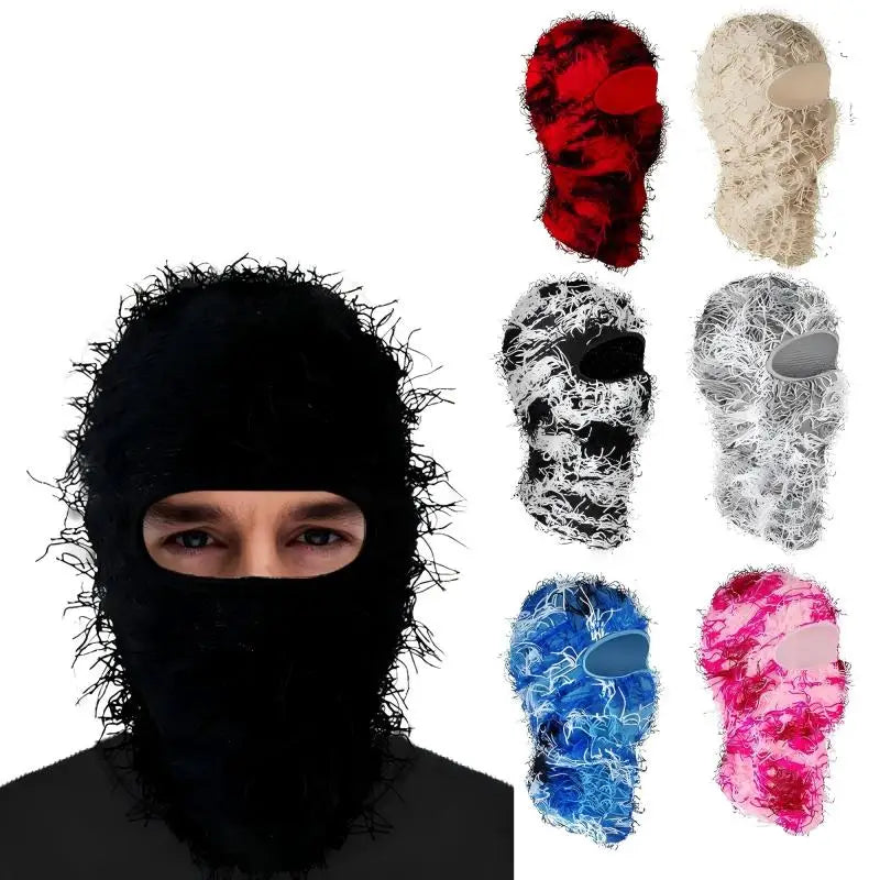 Distressed Balaclava Ski Mask, Full Face Knitted Balaclava Windproof Cool Ski Mask for Cold Weather, Camo Knitted Face Mask