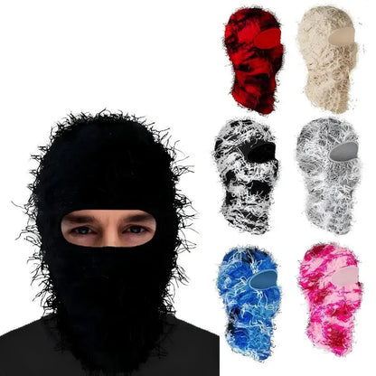 Distressed Balaclava Ski Mask, Full Face Knitted Balaclava Windproof Cool Ski Mask for Cold Weather, Camo Knitted Face Mask