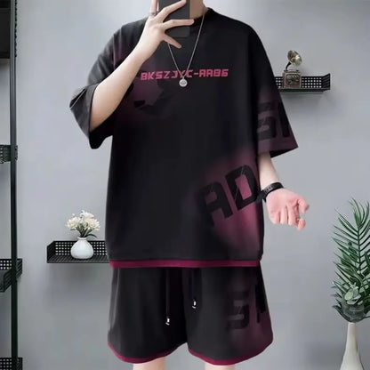 Summer Men's Large Suit S-6XL New Trendy Two Piece Set Korean High Street Fashion T-shirt Shorts Tracksuits Designer Clothes Men
