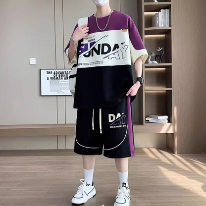 Summer Men's Large Suit S-6XL New Trendy Two Piece Set Korean High Street Fashion T-shirt Shorts Tracksuits Designer Clothes Men