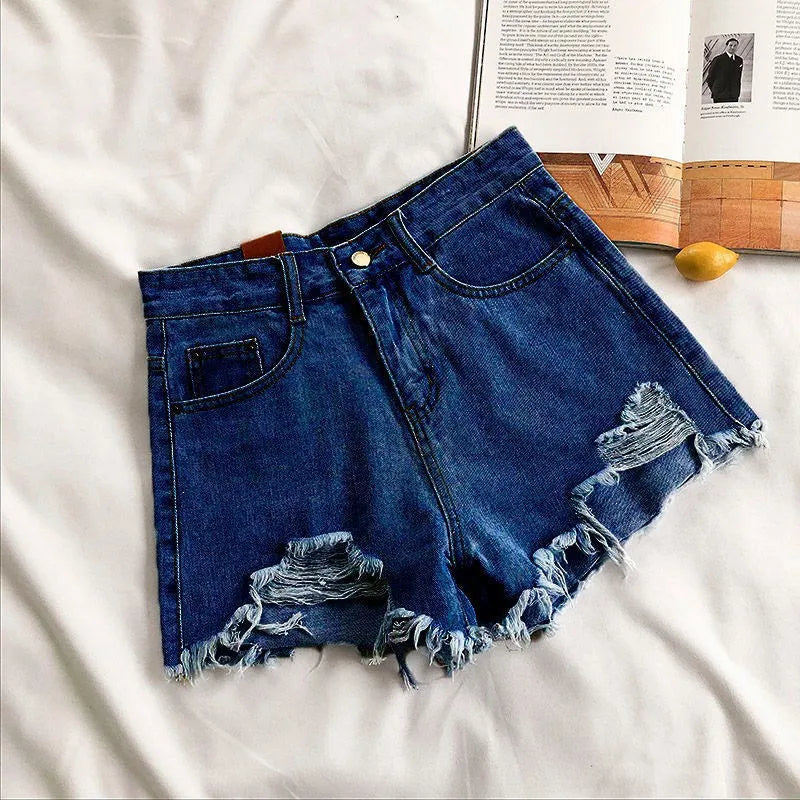 Fashion Casual Tassel Ripped Shorts Women 2026 Summer High Waist Denim Jeans Y2K Hot Pants Streetwear Korean Blue Cowboy Shorts