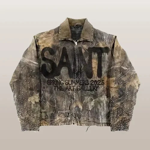 American Retro Jacket Y2K Clothes Men Women Hip Hop Letter Stitching Embroidery Washed Oversized Jackets Casual Coats Streetwear