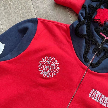 Glo Gang The Glory Full Zip Pullover Beverage Cartoon Contrast Embroidered Zipper Hoodie