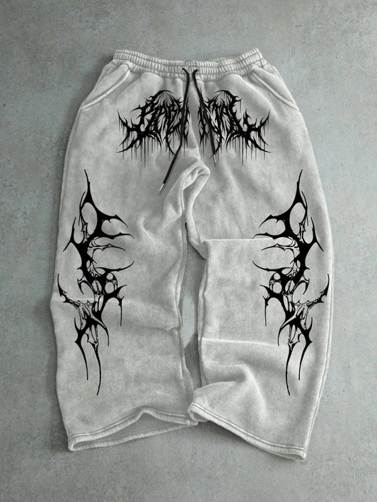 Men's Dark Style Printed Casual Pants Regular Joggers Streetwear Loose Sports Pants Trendy Hip-Hop Style Men's Long Pants