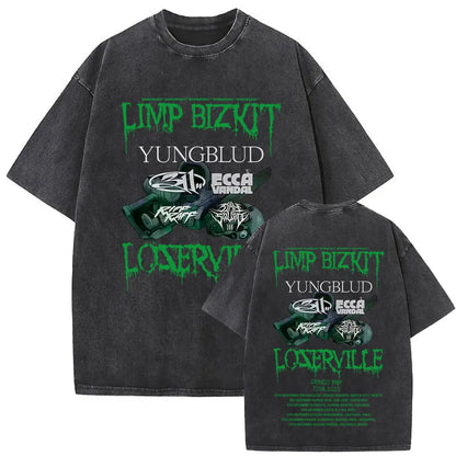 Y2k Tshirt Men Clothing Washed Vintage Rock Band Limp Bizkit Album Graphic 2025 Mens Clothes Tee Shirt Homme Graphic TShirts Men