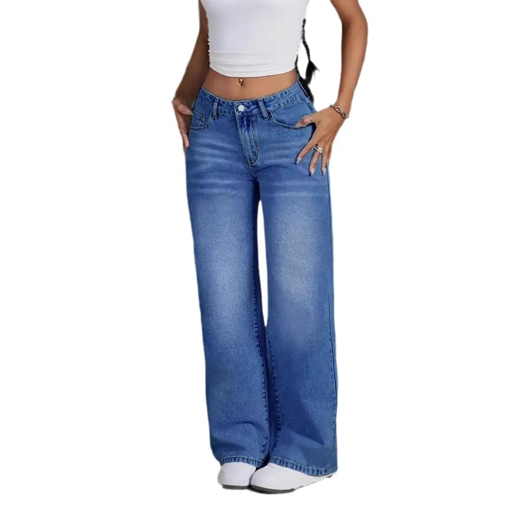 Denim Pant Women Mom Jeans Wide Leg Long Pants High Waist Straight Trousers Y2k Streetwear Elegant Splice Club Punk Casual