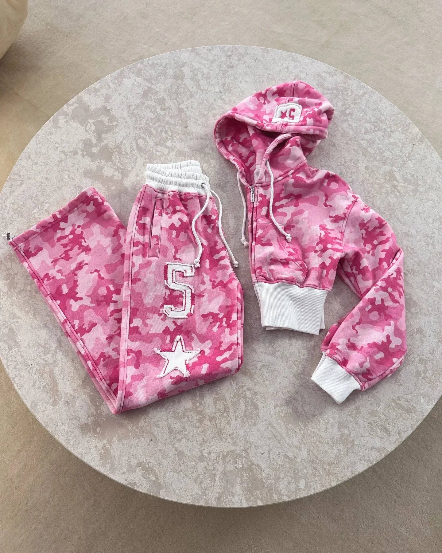 Fashion Trend Y2k Sportswear Two Piece Set Women Hip Hop Punk Camo Short Waist Slim Zipper Hoodie Casual High Waist Sports Pants