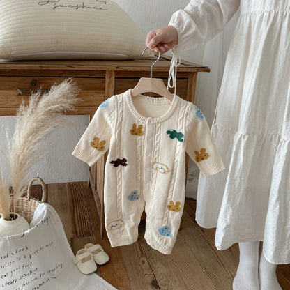 Baby Clothes 2025 Autumn and Winter New Knitted Jumpsuit for Boys and Girls Long Sleeve Cartoon Knitted Climbing Clothes