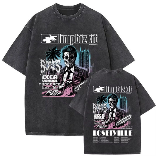 Washed VintageLimp Bizkit Graphic T-shirt Men Women Hip Hop Casual Oversized Short Sleeve T Shirts Unisex Streetwear
