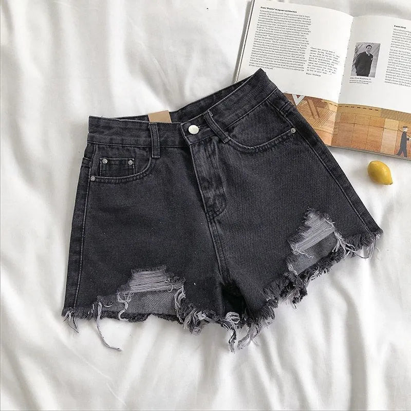 Fashion Casual Tassel Ripped Shorts Women 2026 Summer High Waist Denim Jeans Y2K Hot Pants Streetwear Korean Blue Cowboy Shorts