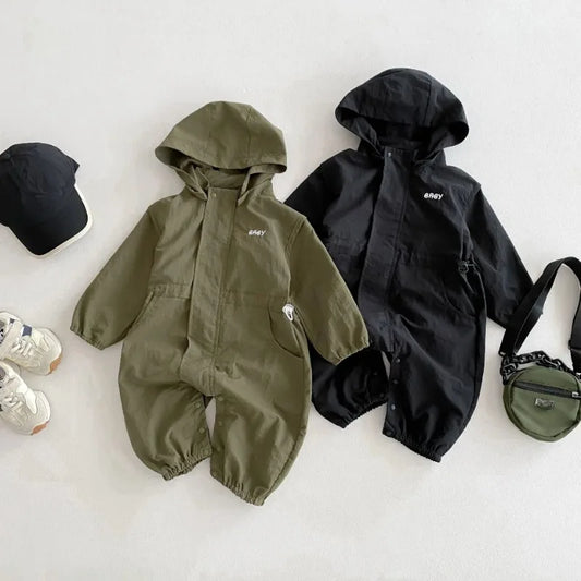8990 Baby One-piece Clothes 2025 Spring New Baby Hooded Frock Boy's Clothes Casual 0-3Year Baby Climbing Clothes