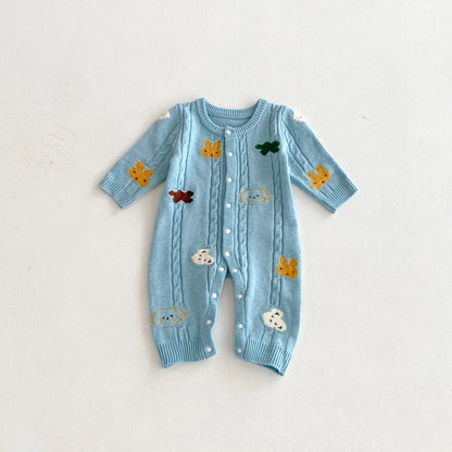 Baby Clothes 2025 Autumn and Winter New Knitted Jumpsuit for Boys and Girls Long Sleeve Cartoon Knitted Climbing Clothes