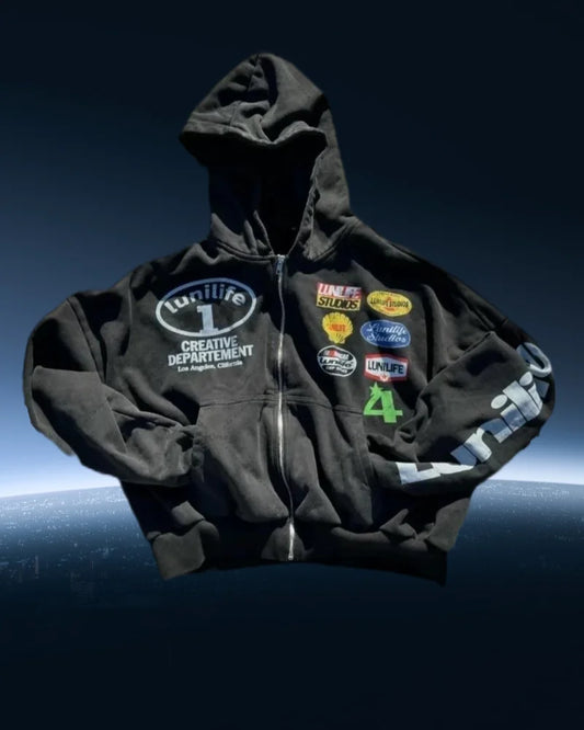 New Trend zip up hoodies Y2K  Harajuku Punk Casual Clothes Trend Streetwear American Vintage Badge Print Zipper Hoodie for Men
