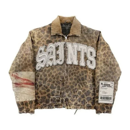 American Retro Jacket Y2K Clothes Men Women Hip Hop Letter Stitching Embroidery Washed Oversized Jackets Casual Coats Streetwear