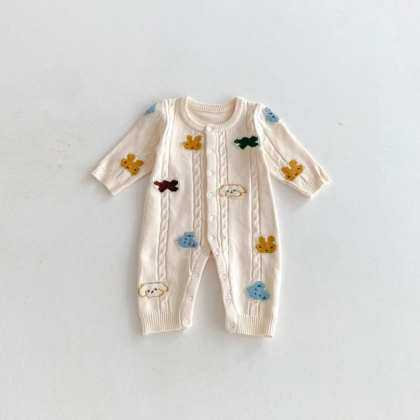 Baby Clothes 2025 Autumn and Winter New Knitted Jumpsuit for Boys and Girls Long Sleeve Cartoon Knitted Climbing Clothes