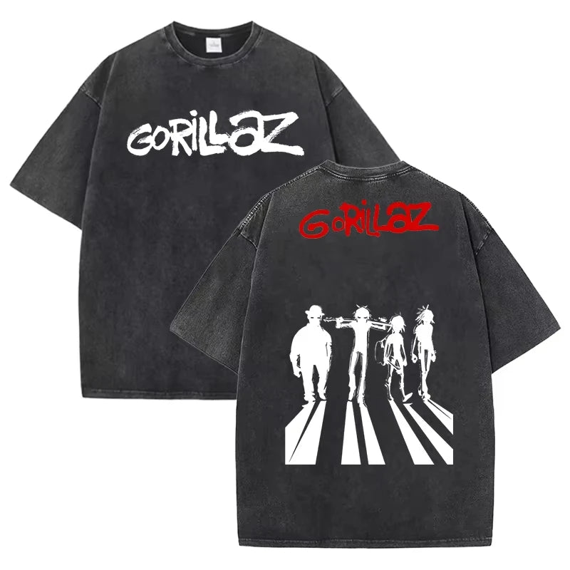 Gorillaz Print T-shirts for Women/Men Summer Short Sleeve Round Neck Tee Shirts Personalized Graphic Washed Cotton T Shirt Tops