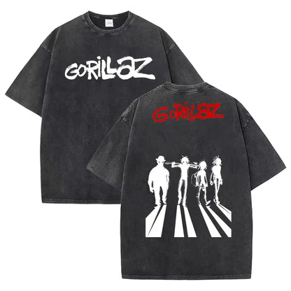 Gorillaz Print T-shirts for Women/Men Summer Short Sleeve Round Neck Tee Shirts Personalized Graphic Washed Cotton T Shirt Tops