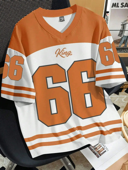 2025 Summer new men's 66 Letter King Printed T-shirt Men's short sleeve sportswear Football T-shirt Vintage T-shirt men's clothi