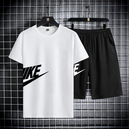 Men's summer short sleeved set, quick drying short sleeved T-shirt shorts, running sports set, two-piece set