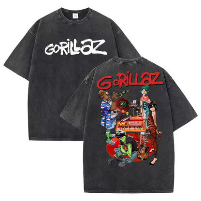 Gorillaz Print T-shirts for Women/Men Summer Short Sleeve Round Neck Tee Shirts Personalized Graphic Washed Cotton T Shirt Tops