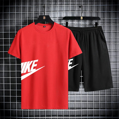 Men's summer short sleeved set, quick drying short sleeved T-shirt shorts, running sports set, two-piece set