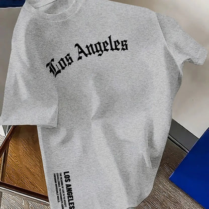 Men's Summer 100% Cotton Fashion Los Angeles Letter Printed Loose Large Casual Comfortable Round Neck Short Sleeve T-shirt Top