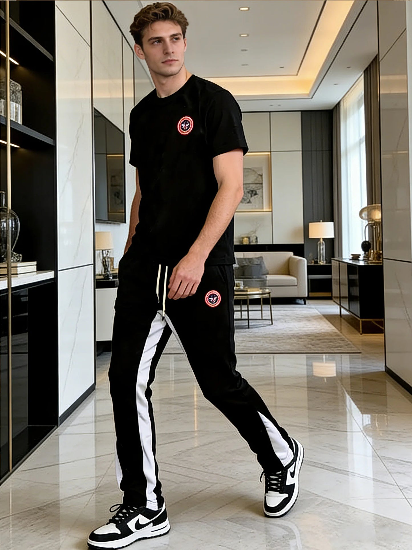 Men's Clothing T-shirt Sets Two Piece Suit Euro Street Style Circle Logo Two-Piece Set